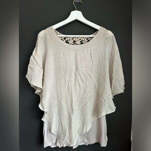 Tan flowy blouse with lace design